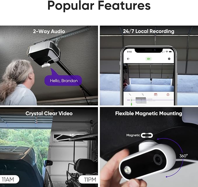 OCCHI Smart Garage Door Opener with Camera, Smart Garage Control, Security+ 2.0 Compatible, Detects Open/Close Status, Support Yellow&Purple Button, 2.4Ghz WiFi, No Monthly Fee, Compatible with Alexa