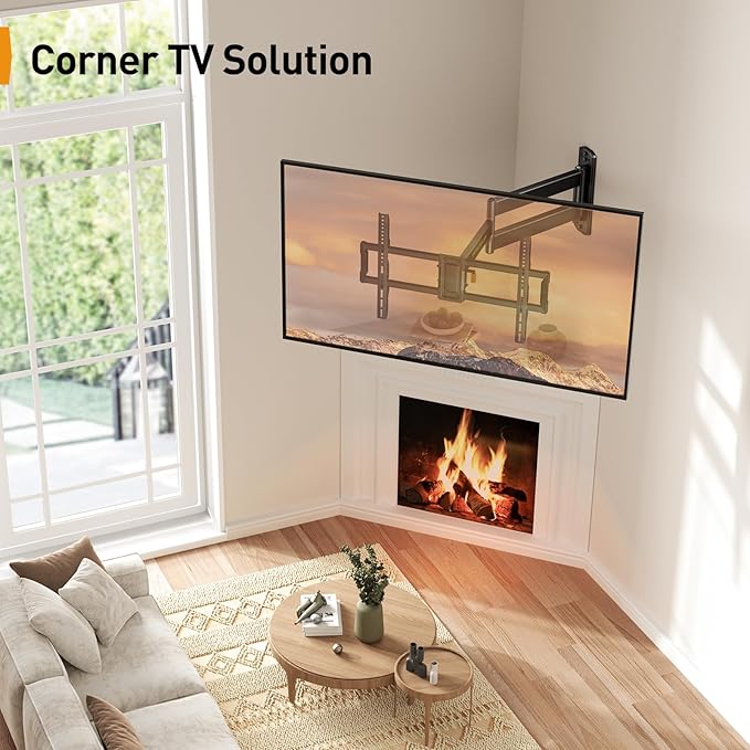 Perlegear Corner TV Wall Mount Long Arm TV Mount Bracket for 37-75 Inch TVs-Full Motion Wall Mount with 32.37” Extension & Swivel Articulating Arm & Tilt, MAX VESA 600x400mm, Holds up to 100 lbs