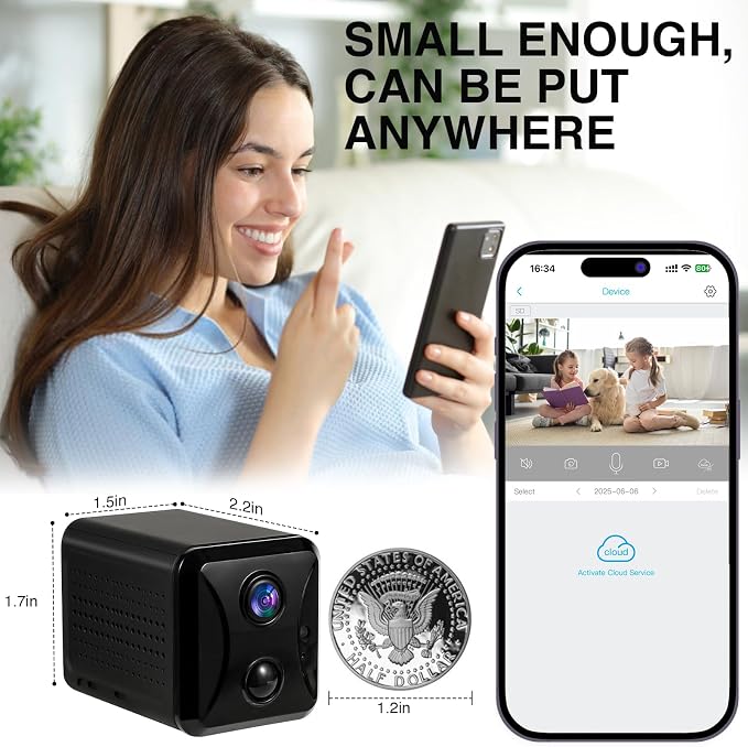 4G LTE Hidden Camera,Cellular Security Camera No WiFi with 4G SIM Card, 4K HD Portable Car Spy Camera, 160° Wide View, with Night Vision, AI Motion Detection Alert App Control