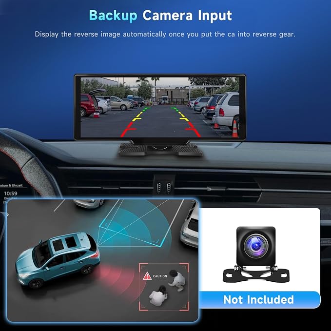 Podofo 10.26" Wireless CarPlay Car Stereo with 1080P Backup Camera, Portable Car Radio with Wireless Android Auto, IPS Touchscreen, Voice Control, Bluetooth, CarPlay Navigation, AUX/FM