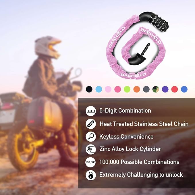 Bike Chain Lock Security 5 Digit Resettable Combination, 38.6 inches Heavy Duty Anti Theft Lock Chain for Bicycle, Motocycle, Scooter, Gate, Fence (Pink, 3.2ft)