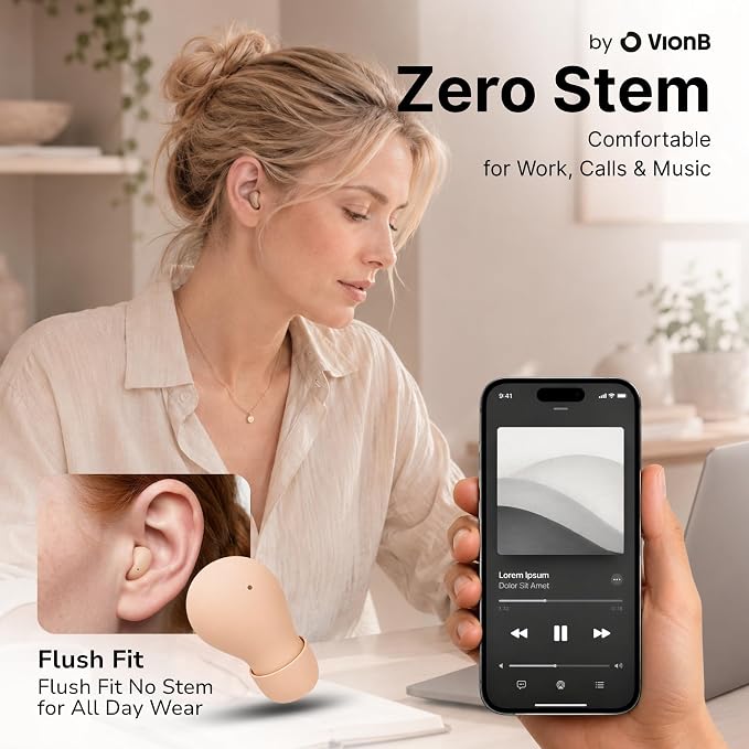 Air Skin Tones Invisible Earbuds for Small Ears - Wireless Bluetooth 5.4, Skin-Matching Mini Stemless Ear Buds, IPX5 Waterproof, ENC Noise Cancelling (Bare Peach)