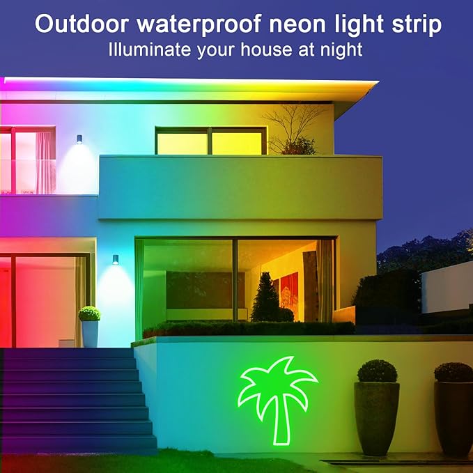 segrass 50ft Neon Rope Light, 24V RGB LED Strip Lights, Multi-Color, Music Sync, Dimmable, Remote/APP Control, Flexible DIY Design for Bedroom Indoor Outdoor