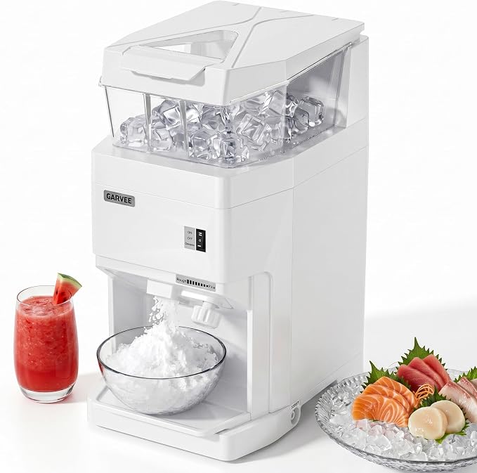Commercial Shaved Crusher Ice Machine, 950LB/H Snow Cone Machine with 14L Storage Box, Ice Texture Control, 480W 500RPM Electric Snow Cone Maker for Home, Bars, Cafes, Parties, White