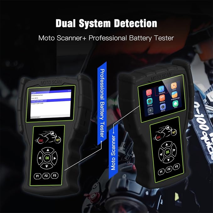 Motorcycle System Engine Diagnostic Test Tool M100 Pro Moto Scanner Code Readers Scan Tools Dual System Detection Moto Scanner+Battery Tester Multilingual with 16 Model Cables Standard Version