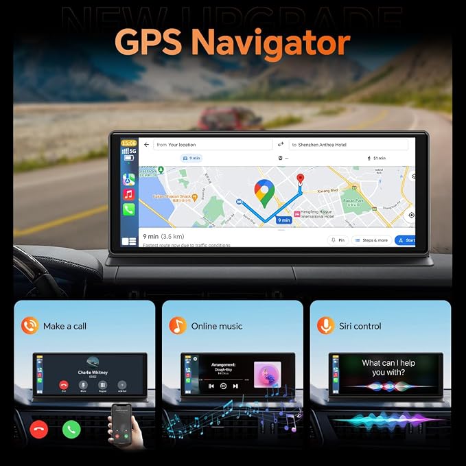 K80 Wireless Carplay & Android Auto with Dash Cam- 11.3" HD IPS Touch Car Play Screen for Car, 5K Front & 1080P Rear Camera, Loop Recording, Bluetooth Audio, Mirror Link, GPS, Siri