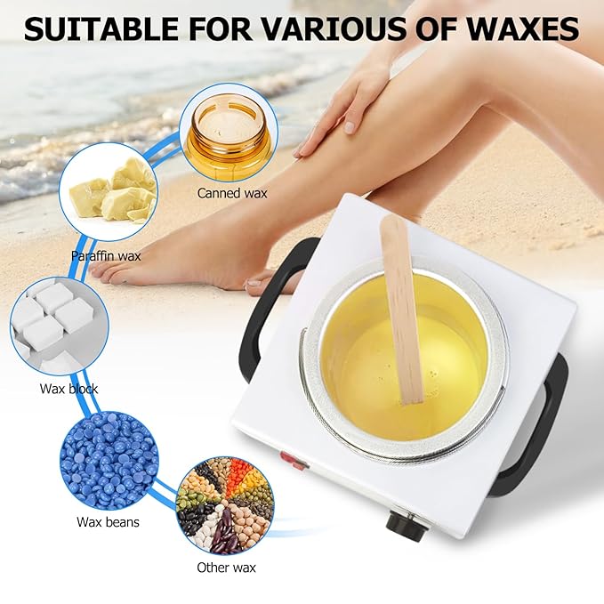 Single Wax Warmer Professional Electric wax Heater for Hair Removal- Wax Pot with 50pcs Sticks Heat up Quickly & Fahrenheit Dial, Paraffin Facial Skin Body SPA Salon Equipment