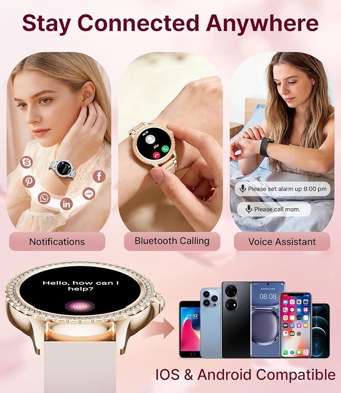 LIGE Smart Watches for Women,1.32" HD Fitness Tracker Watch with Answer/Make Call,AI Voice Control,Heart Rate/Calories/SpO2 Monitor 100+ Sport Modes Ladies Smartwatch for Android iOS 2 Straps Gold