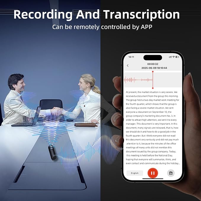128G Magnetic AI Magnetic Voice Recorder with GPT-4.0 Powered Transcription & Translation Recording Device,Audio Recorder with App Editing & File Management,400 Free Minutes of AI Transcription/Month