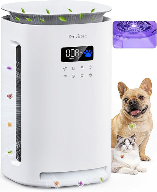 Provirtec Pawtent Pro Pet Air Purifier, 2-Year Filter Life, 99.23% Pet Odor & 99.97% Allergies & 99.70% Pet Hair Reduction, H13 True HEPA, Large Room up to 1800 ft², Auto Mode for Cats Dogs Home