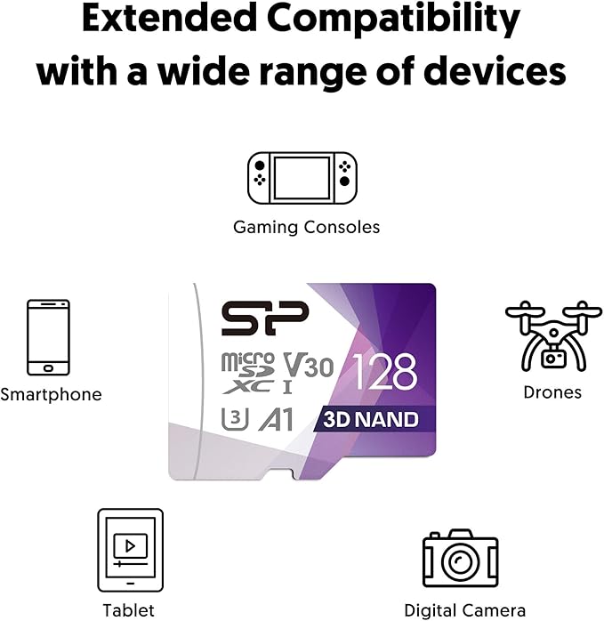 Silicon Power 2-Pack 128GB Micro SD Card U3 SDXC microsdxc High Speed MicroSD Memory Card with Adapter