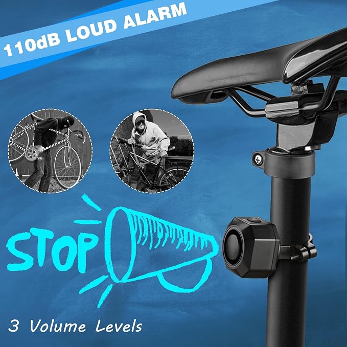 WSDCAM Rechargeable Electric Bike Horn Alarm with Remote, 110dB Loud Bike Horn for Adults Waterproof Bicycle Horn with Vibration Bicycle Alarm Anti Theft Electric Scooter Bike Accessories