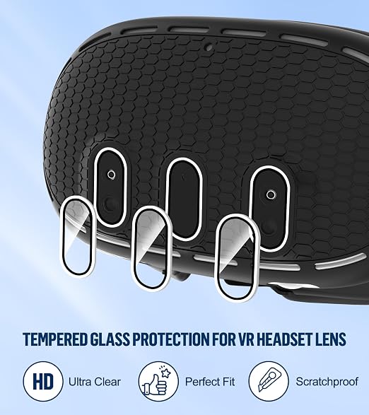 Silicone Cover Set Compatible with Meta/Oculus Quest 3 Accessories, Controller Grips, VR Shell Cover, Facial Interface Cover, Protective Lens Cover, Tempered Glass Lens Caps, Not Fit Quest 3S