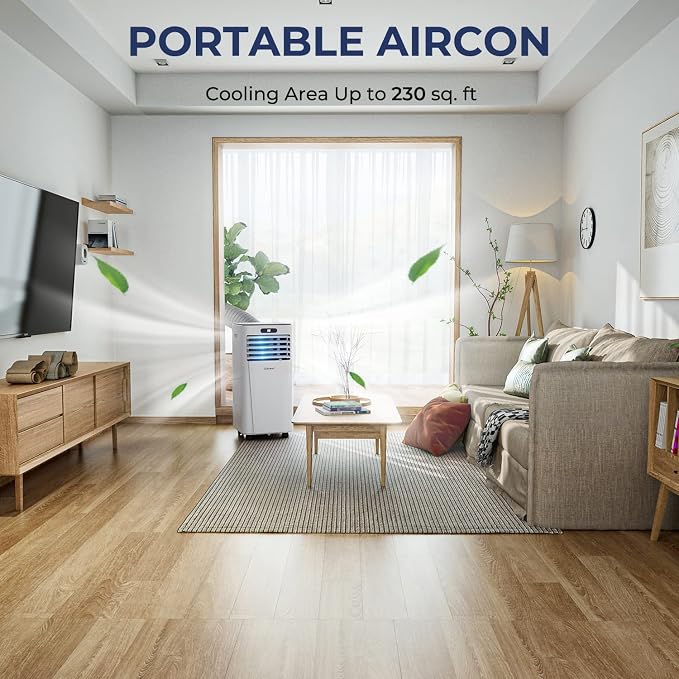 COSTWAY Portable Air Conditioner, 8000BTU AC Unit with Drying, Fan, Sleep Mode, 24H Timer, Remote Control, Cools Room up to 230 Sq. ft, for Home & Office Use, Window Kit Included, White(8000BTU)