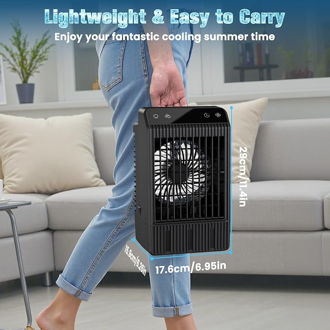 Portable Air Conditioner with LED Display, 1000ML Mini AC Air Conditioner 4-in-1 Air Cooler Humidifier with 7 Colors Light, Timer Personal Evaporative Air Cooler Cooling Fan for Bedroom Office Home