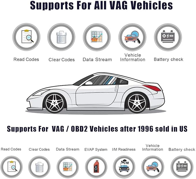 ANCEL VD700 OBD2 Scanner for VAG Vehicles Oil TPMS EPB TPS SAS Reset Injector Adaption DPF Scan Tool with ANCEL BST200 12V 100-1100 CCA Car Battery Load Tester