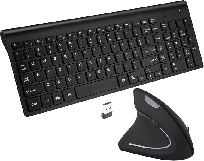 Fonicer Left Handed 2.4GHz Wireless Vertical Ergonomic Mouse and Keyboard Combo Ultra-Thin Portable Size for PC Desktop Computer Laptop Mac Tablet, Black