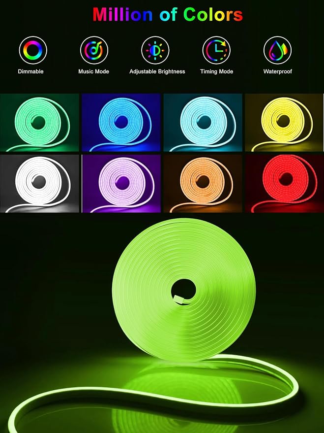 Ledagic 50ft LED Neon Rope Lights with App and Remote Control, IP65 Waterproof Neon Strip Lights for Outdoor Indoor, DIY Design Flexible Led Rope Lights for Bedroom, Living, Gaming, Party Decor