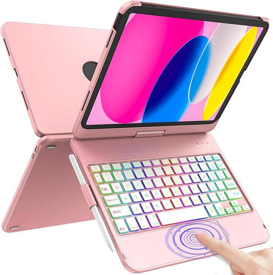 HOTLIFE for iPad 11th 10th Generation Case with Keyboard（11" 2025, A16 & 10.9" 2022，360° Rotatable for iPad A16 Case with Keyboard，Multi-Touch Trackpad，Backlight，Pencil Holder, Thin & Light