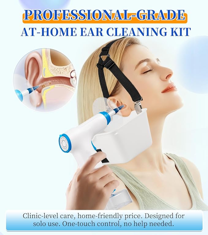 Ear Wax Removal, Ear Cleaner with Camera 500ml Ear Cleaner Kit with HD Display & 4 Pressure Settings, Safe and Effective Ear Flush Kit with Ear Cleaner - Includes Basin, Towel & 16 Tips