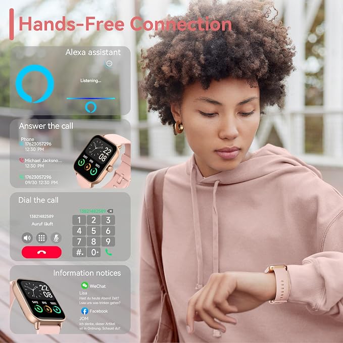 Smart Watches for Women, 1.8" HD Smart Watch (Answer/Make Call) for iPhone/Android, Alexa Bulit-in, Fitness Watch with Sleep/Health Monitor, Watches for Women with 120 Sport Mode, 3ATM Waterproof ﻿