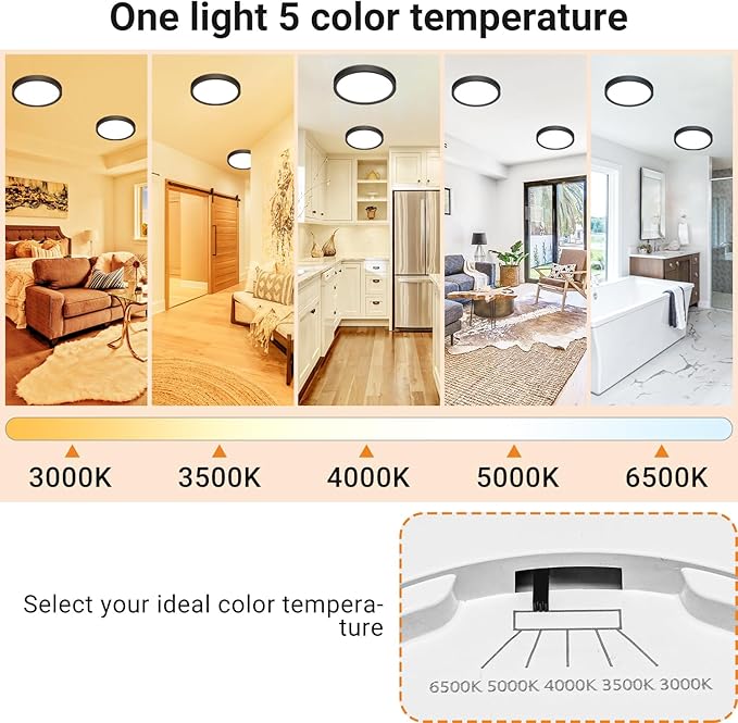 slochi 2Pack LED Flush Mount Ceiling Light Fixture, 7 Inch 15W, 1500LM, Super Slim 0.7 Inch, 3000K-6500K Adjustable Low Profile LED Ceiling Lights for Bathroom, Closet, Hallway(Black)
