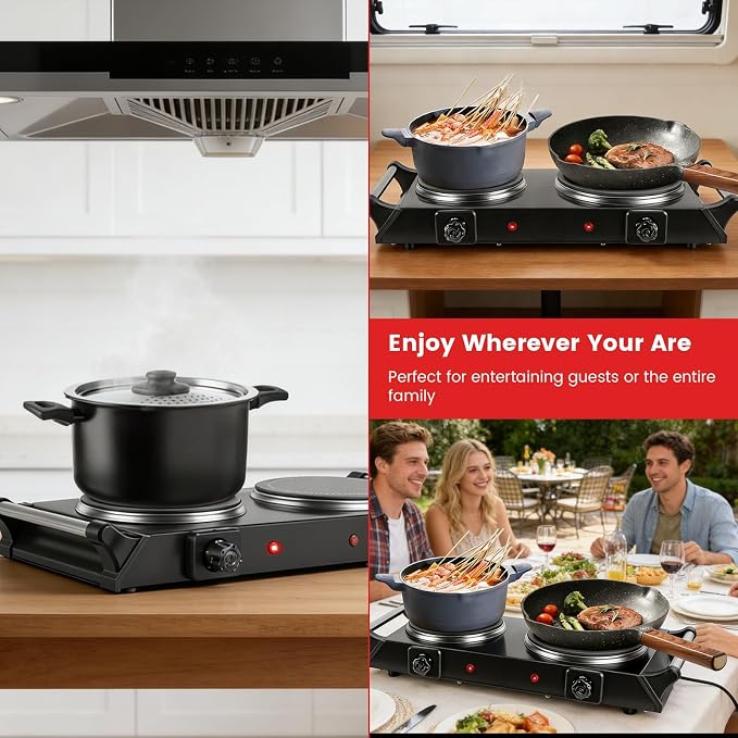 Electric Burner, Electric Hot Plate for Cooking Portable Cooking Stove, Countertop Burner Cooktop for Kitchen, Dorm, Temperature Control, Easy to Clean, Black