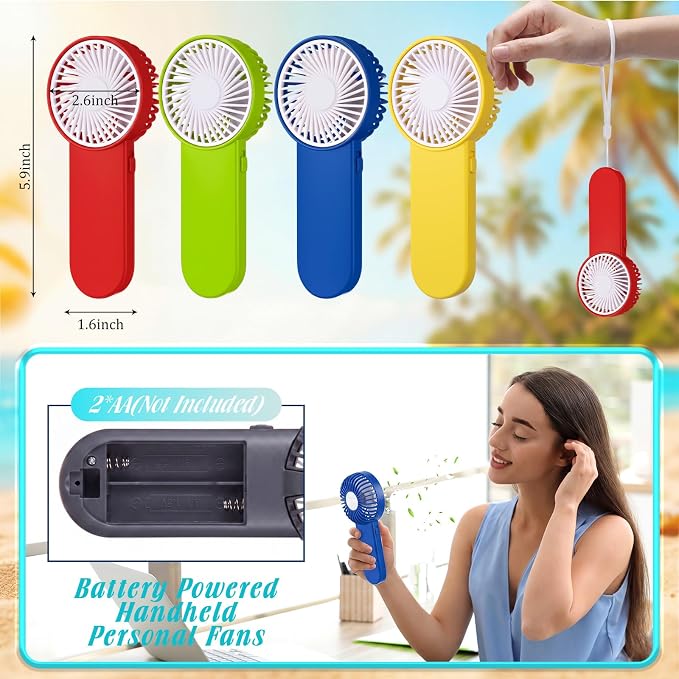 Sumind 6 Pcs Small Personal Portable Fan Mini Handheld Bulk 1 Speed Electric Cute Battery Powered for Neck Lash Makeup Women Men Travel Camping Indoor Outdoor Summer (6 Colors)