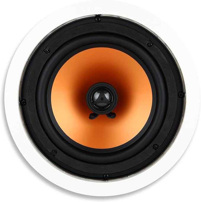 Micca M-8C 2-Way in-Ceiling Round Speaker, 9.4" Cutout Diameter, Whole House Audio, Home Theater, Indoor or Covered Outdoor, 8" Woofer, 1" Tweeter, White, Paintable, Each