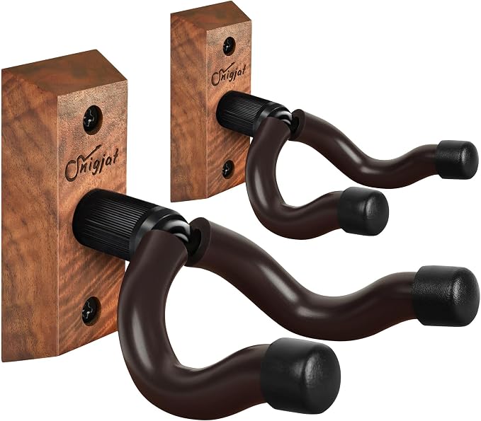 SNIGJAT 2 Pack Hardwood V-Shaped Guitar Holder Wall Mount - Hangs Acoustic, Electric & Bass Guitars