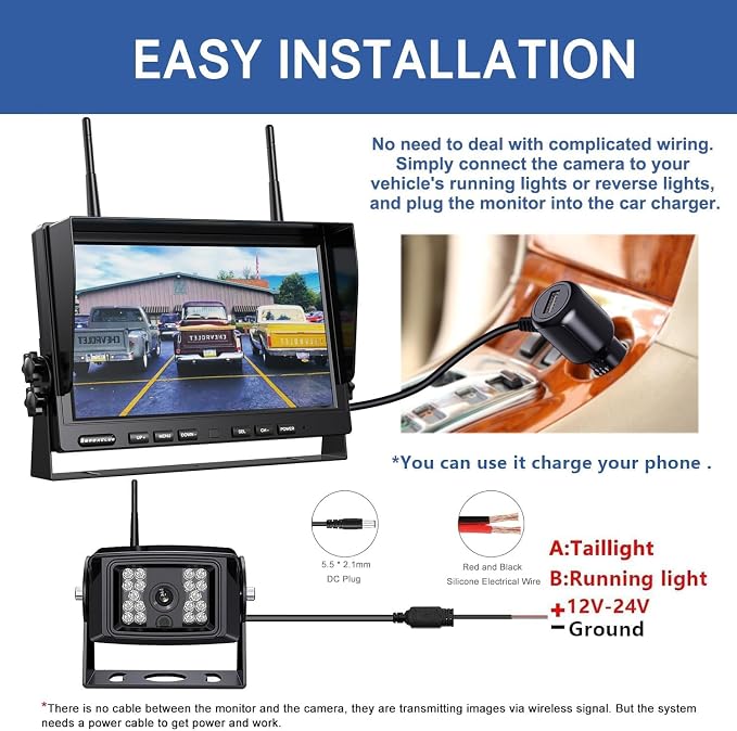 ZEROXCLUB 1080P Wireless Backup Camera System for RV Trailer Truck Camper,10 Inch DVR Monitor Recording IR Night Vision Digital Wireless Rear View Camera Adapter for Furrion Pre-Wired RVs,BW101SL-M