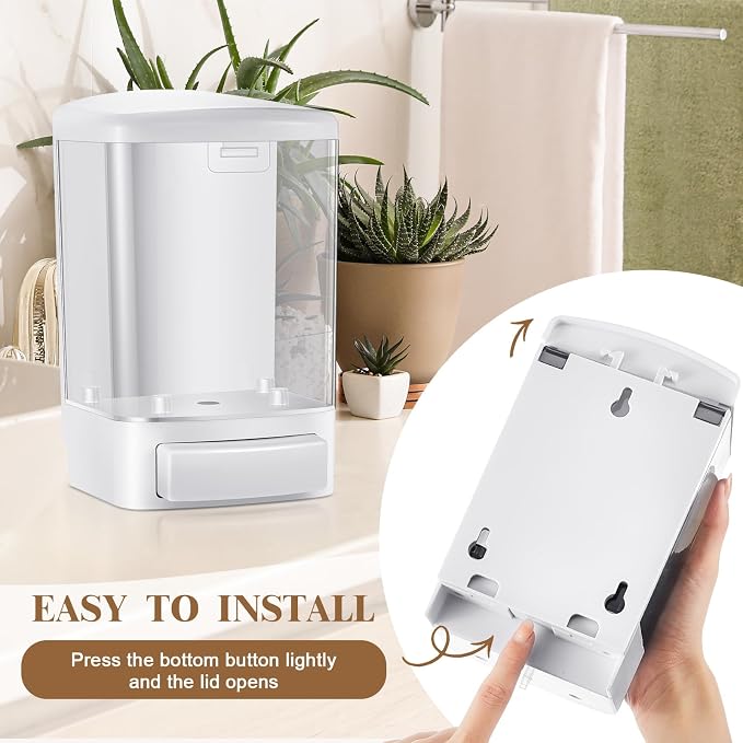Hushee 8 Pcs Plastic Wall Mounted Soap Dispenser Commercial Manual Soap Containers Wall Dispenser for Kitchen Shower Hotel Liquid Shampoo Gel Chamber (33.8 oz 1000 ml,White)
