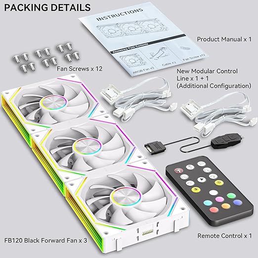 FB120 3 Pack 120mm ARGB PC Cooling Fans - Infinite Mirror Design, 16.8M Colors & Remote, PWM Speed Control, High Airflow, Wireless Splicing/Daisy-Chain, Quiet Case Fans for Gaming PC Build