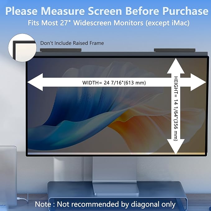 [2-Pack] Hanging 27 Inch Privacy Screen for Computer Monitor Privacy Filter for 16:9 Aspect Ratio, Anti Spy Anti Glare Blue Light, No Adhesive Easy Install Hanging Privacy Screen 27 inch