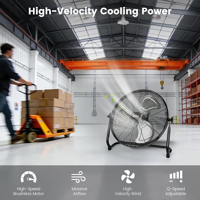 18'' Solar Powered Fan with 35W Solar Panel, Rechargeable Battery Operated Floor Fan with 23FT Cable, Cordless Portable Outdoor Fans for Home, Camping, Chicken Coop, Greenhouse, Power Outages