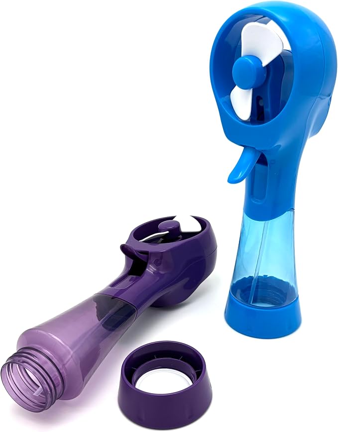 BJPEY Water Misting Fan Handheld Battery Powered Portable Personal Cooling Fans for Travel, Beach, Camping (Yellow+Purple+Green)