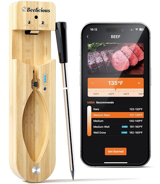 Beelicious Pro Wireless Meat Thermometer–Stable Bluetooth Smart Probe with ±1.8℉ Accuracy, 0.5s Fast Response & Long-Lasting Battery, IP67 Waterproof, App Controlled for Grill, Oven, Air Fryer