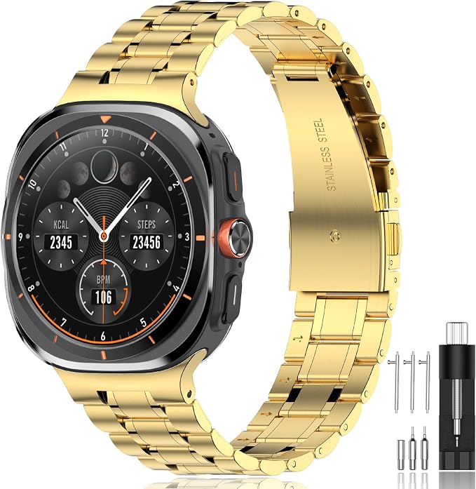 SUPLINK Stainless Steel Bands Compatible with Samsung Galaxy Watch Ultra Bands Men Women, Adjustable Metal Replacement Band for Samsung Watch Ultra Bands 47mm, Gold