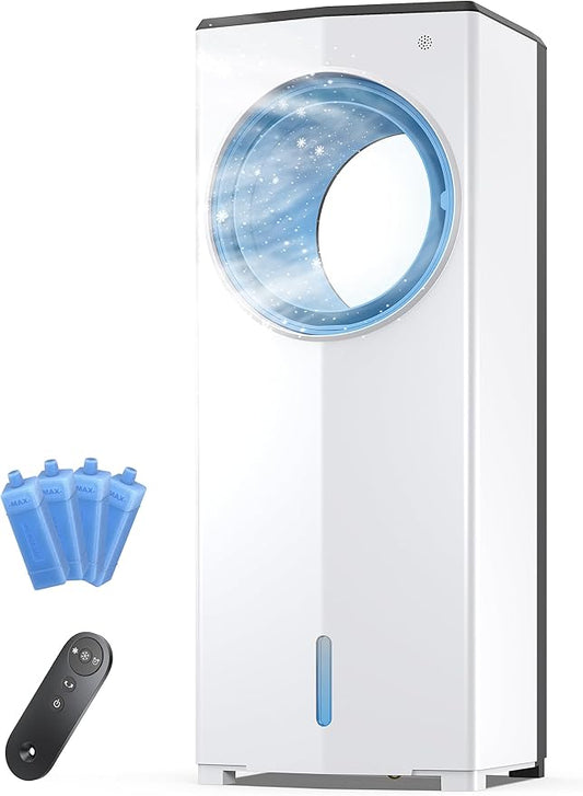 Windowless Portable Air Conditioner, 26.1" Small Evaporative Air Cooler for Room No Window, 3-Speed Settings, 4 Modes, 7H Timer, Remote Control, 4 Ice Packs, Quiet AC Unit for Bedroom, Jet
