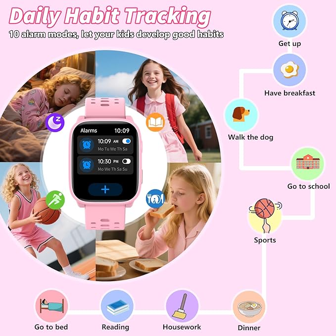 Kids Smart Watches Girls Gift Age 6-12 with 12 Puzzle Games, Heart Rate, Sleep Monitor, Pedometer, Flashlight, 1.83" Touchscreen IP68 Waterproof Kid Watch Brithday Gift for Girls