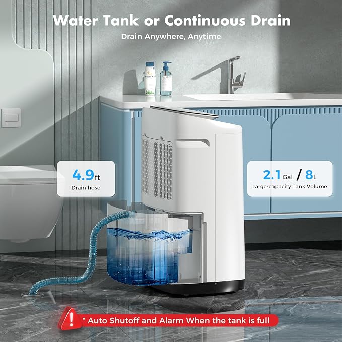 80 Pints Smart Dehumidifier for Basement and Home, 50 Pint DOE, App Control, Covers up to 5,000 Sq. Ft., Portable Dehumidifier with Continuous Drain, 8L Tank, Quiet Turbo Mode