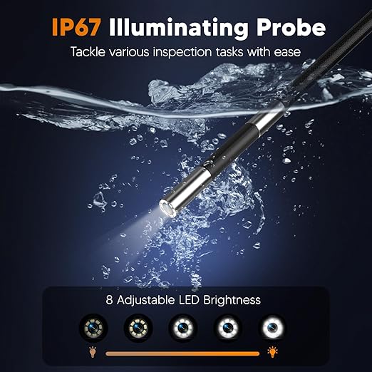 210° Two-Way Inspection Sewer Camera with Light, 7" IPS Articulating Endoscope, Industrial Borescope 0.24in Slim Probe Drain Camera for Inspection Automotive Wall Pipe 5.3FT Cable