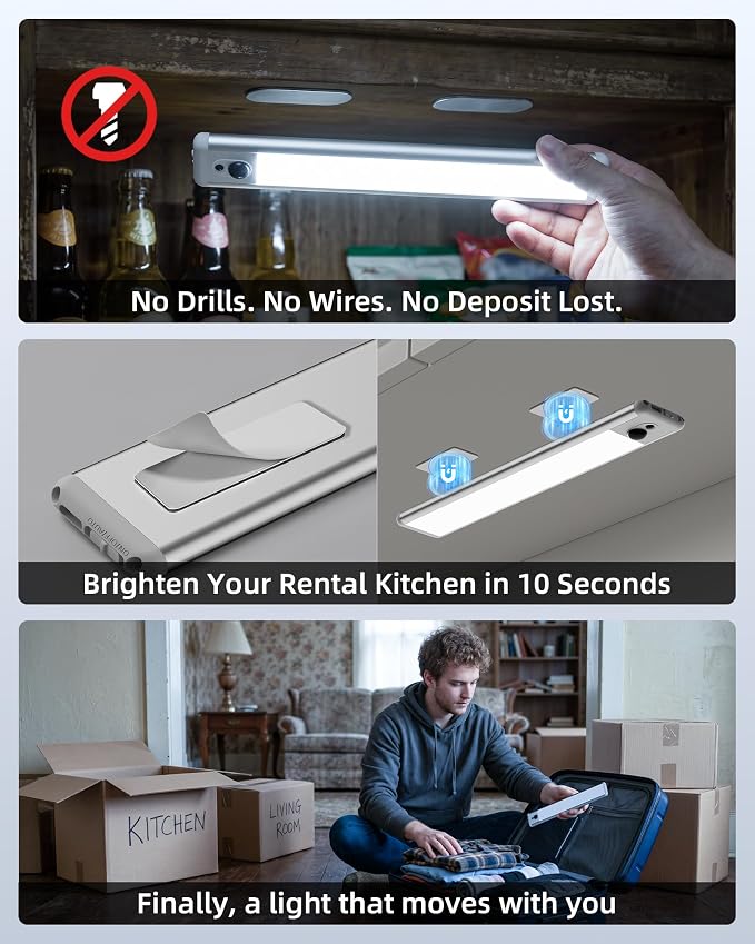 EZVALO 6 Pack Under Cabinet Lights, 14.5'' Magnetic Motion Sensor Light, 4000mAh Rechargeable Closet Light with Remote & Timer, Dimmable 5700K Cool White for Kitchen, Closet, Stairs, Hallway