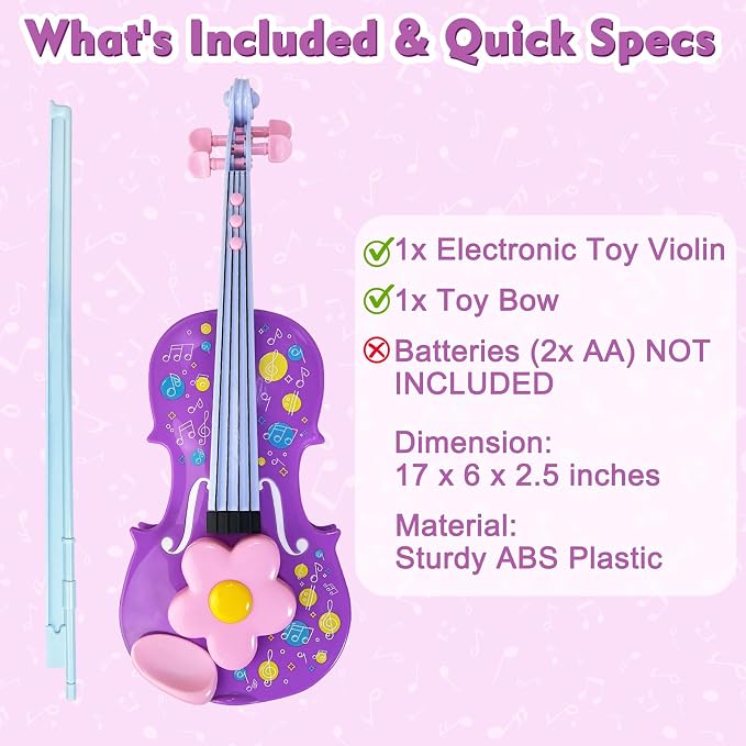 Sealive Kids Electronic Violin Toy with Bow, 17 Inch Music Instrument for Kids Ages 2+, Soft Simulated Bowing Surface, Built-in Songs, Auto Play & Tremolo Modes, Musical Gift for Girls Boys