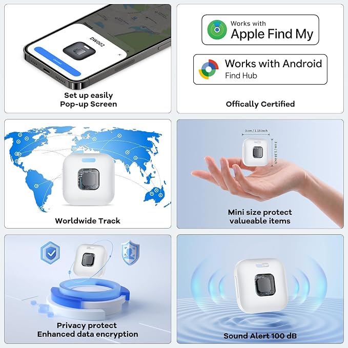 Hoxe Dual System (iOS & Android) Air Tracker Tags 4 Pack, 2026 New Key Finder Tracker Tag Work with Apple Find My & Google Find Hub App, White Smart Tag Suitable for Key, Bag, Luggage, Pet, Car, etc