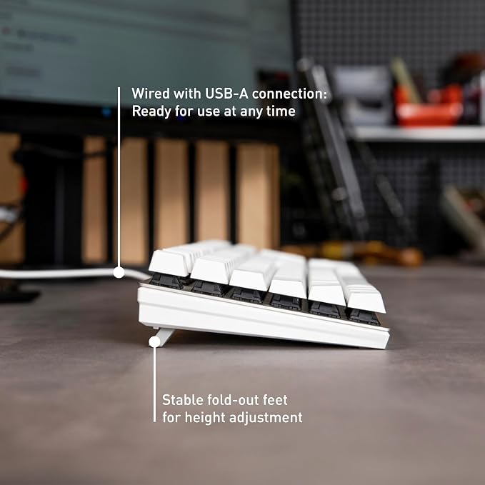 Cherry KC 200 MX, Wired Mechanical Office Keyboard, Modern Design with Elegant Aluminum Surface, USB-A Connection, MX2A Brown Switches, White/Silver
