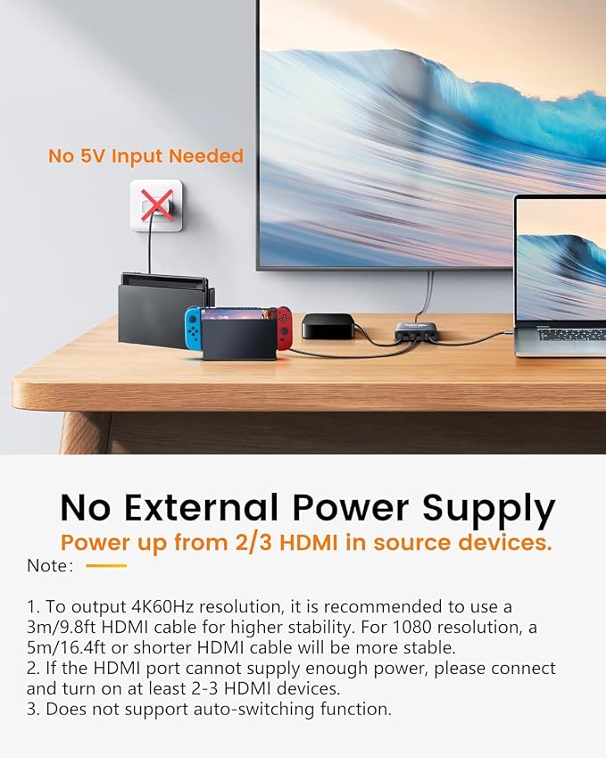 avedio links HDMI Switch 3 in 1 Out 4K@60Hz Aluminum Alloy【with 4FT HDMI 2.0 Cable】, 3x1 4K HDMI Switch Box, 3-Port HDMI Selector Switcher Support HDCP 2.2, HDR 10, for Fire TV Stick, PS5