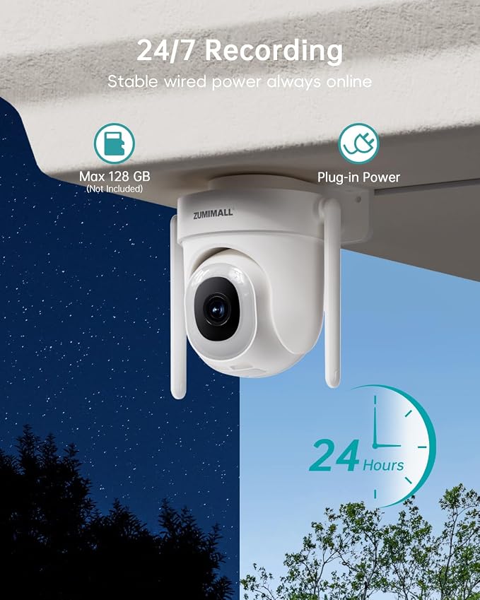 ZUMIMALL 5MP Security Camera Outdoor, 2K Solar Camera for Home Security, 2.4GHz WiFi, 2-Way Talk, Spotlight & Siren, IP66 Weatherproof, Compatible with Alexa