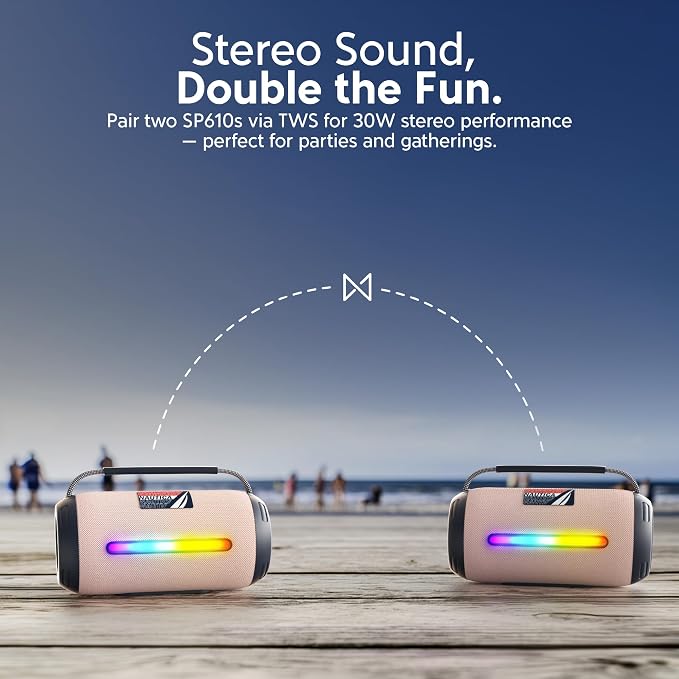 Nautica Urban SP610 True Wireless Outdoor Speaker, Portable IP5 Splash-Proof Bluetooth Speaker, Perfect for Camping, Beach, Backyard & Travel