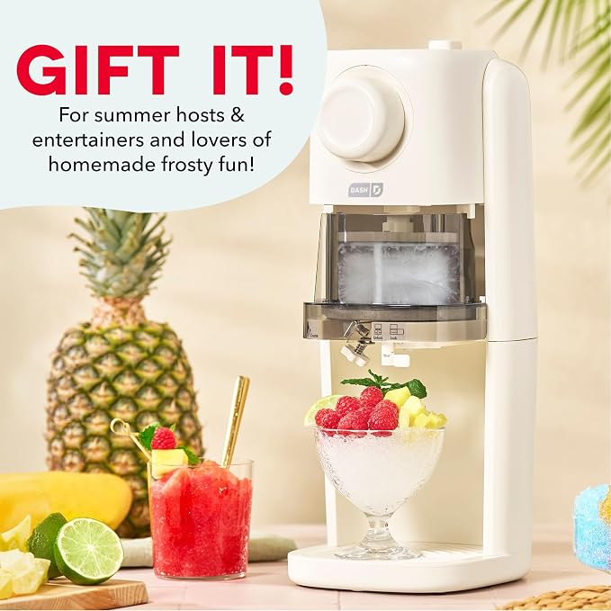 Dash Pro Shaved Ice Machine — Snow Cone Maker with Adjustable Blade for Fluffy Frozen Treats at home — Countertop Ice Shaver, 2 Freezer Containers & Recipe Guide